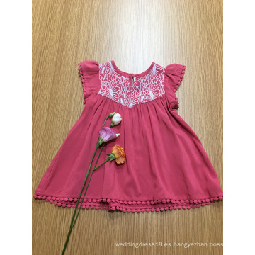 vestido de viscosa casual de ganchillo de color liso para niñas